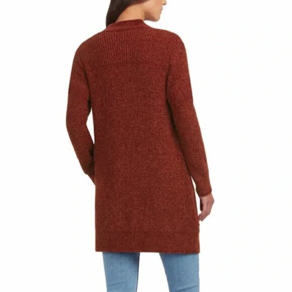 Matty M LIKE NEW burgundy rust open front long line pocket chenille cardigan - Picture 3 of 8